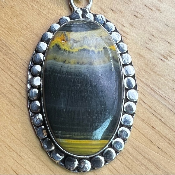New Bumblebee Jasper Stone Silver Overlay Pendant with Cord - Picture 2 of 5